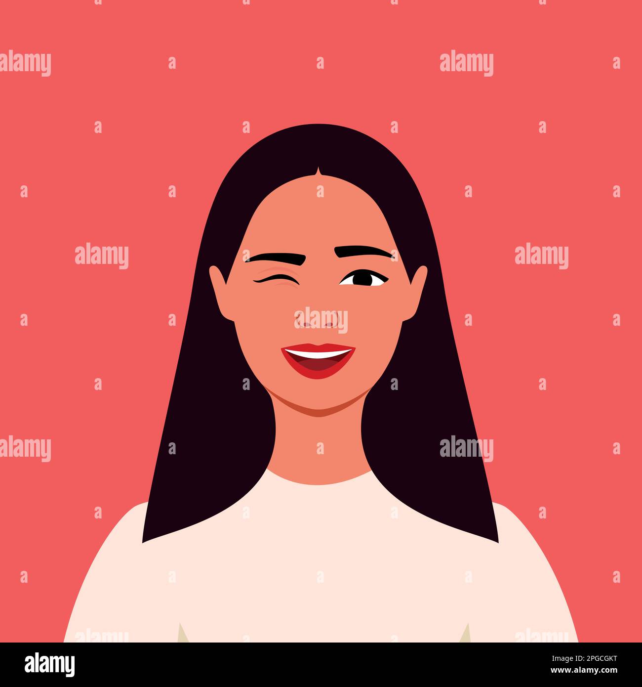 Young latin woman is winking. Avatar. Portrait. Human emotions. Playful. Funny. Support. Female. Flat style Stock Vector