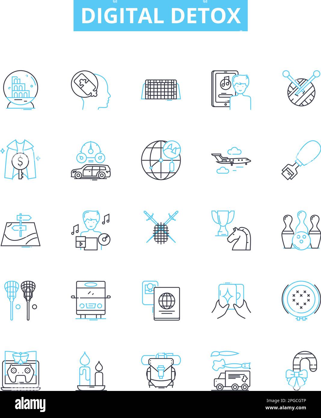 Digital detox vector line icons set. Digital, Detox, Unplug, Break