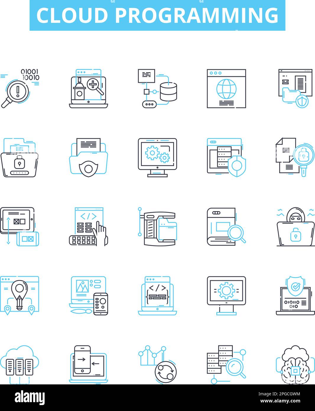 Cloud programming vector line icons set. Cloud, Programming, Computing ...