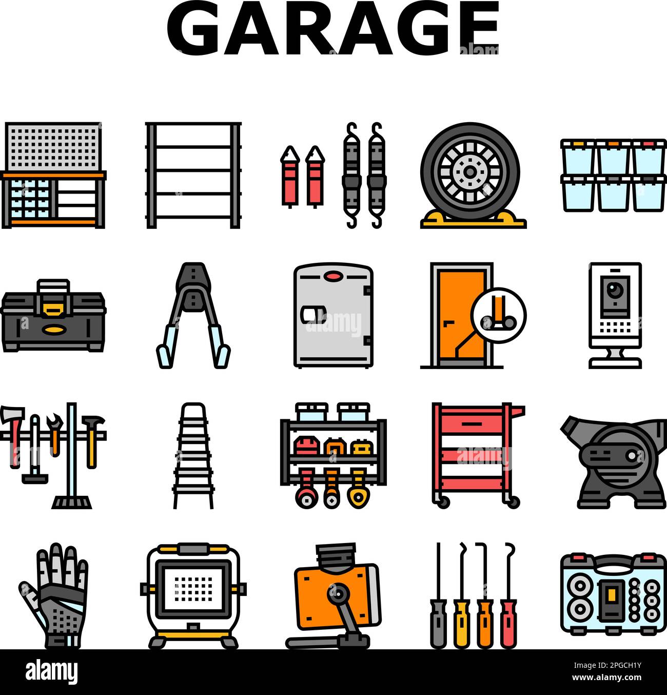 garage tools service auto repair icons set vector Stock Vector Image