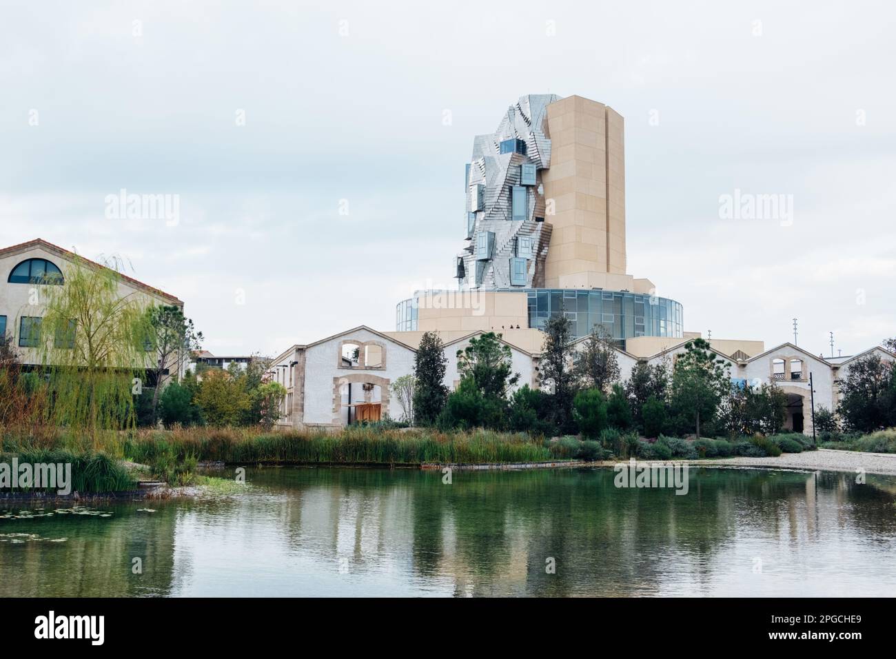Arles, France October 2022 Twisting tower in reflective aluminium