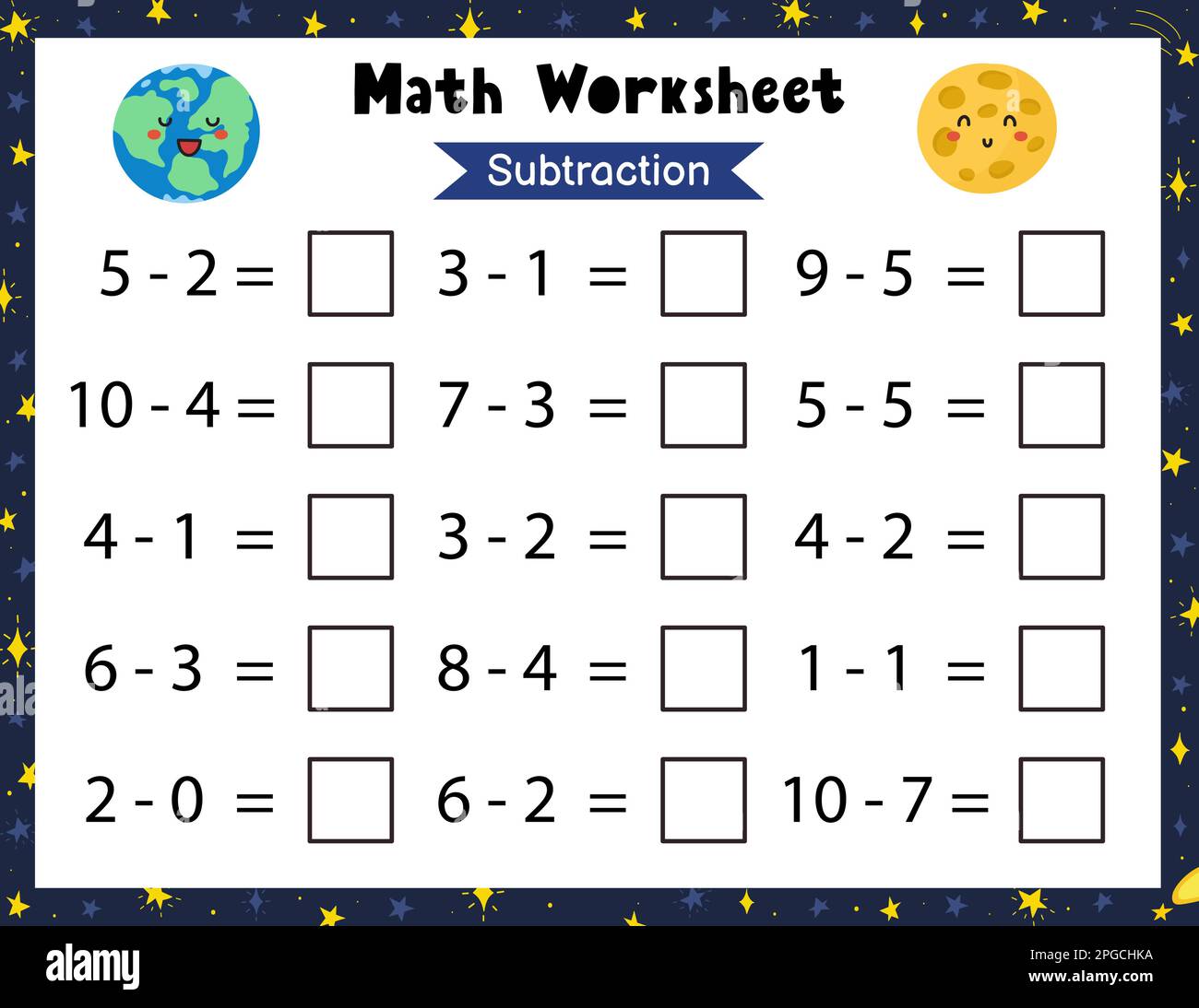 Math worksheet for kids Subtraction Space mathematic activity page Math worksheet for kids Subtraction Space mathematic activity page