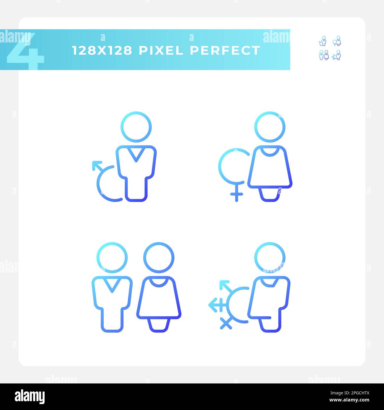 Toilets for different genders pixel perfect gradient linear vector icons set Stock Vector