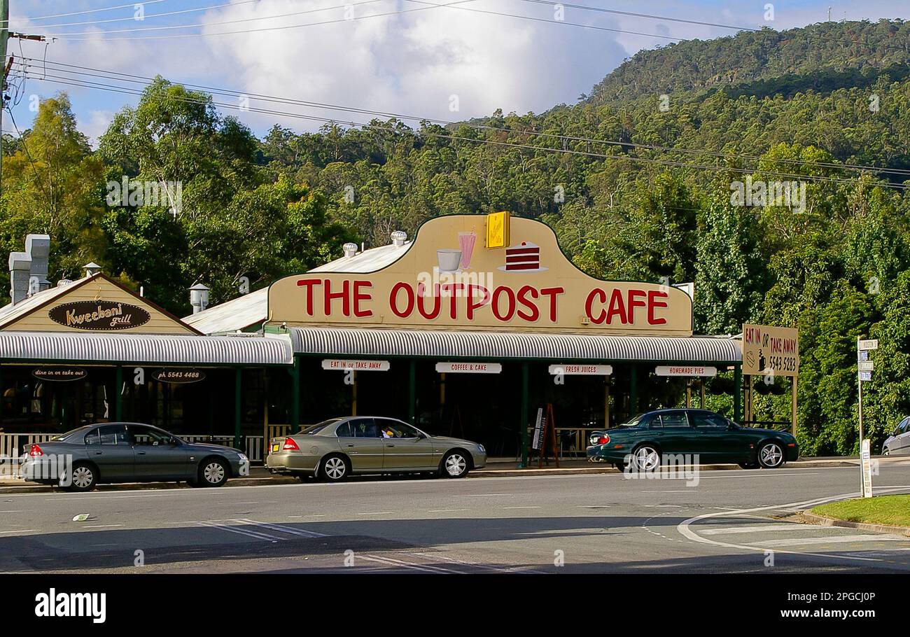 The Outpost Cafe on main street of historic Queensland town of Canungra., at the foot of