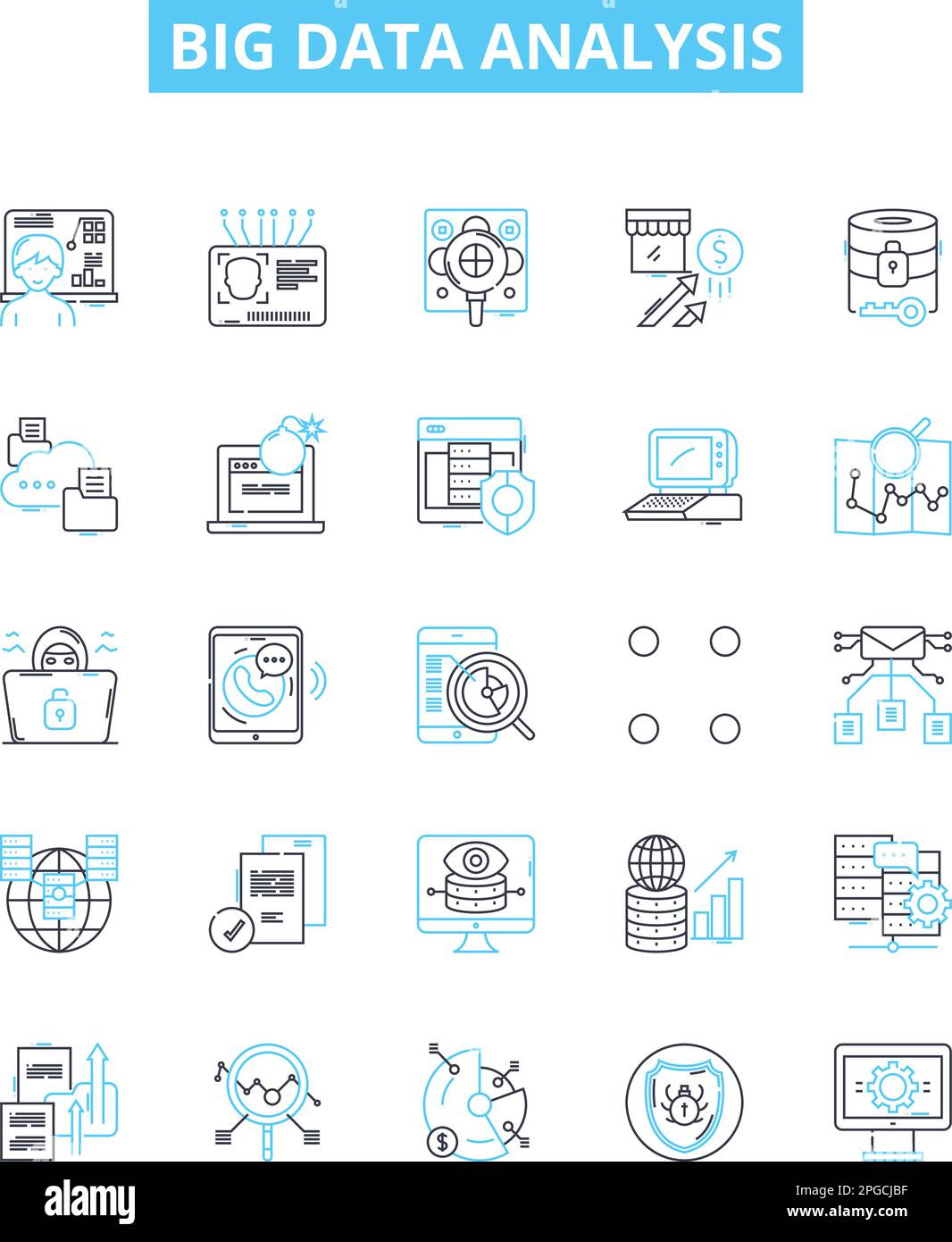 Big data analysis vector line icons set. Analytics, Mining, Storage ...