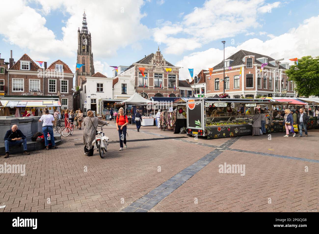 Market on the town square de Hof in the center of Amersfoort. Stock Photo