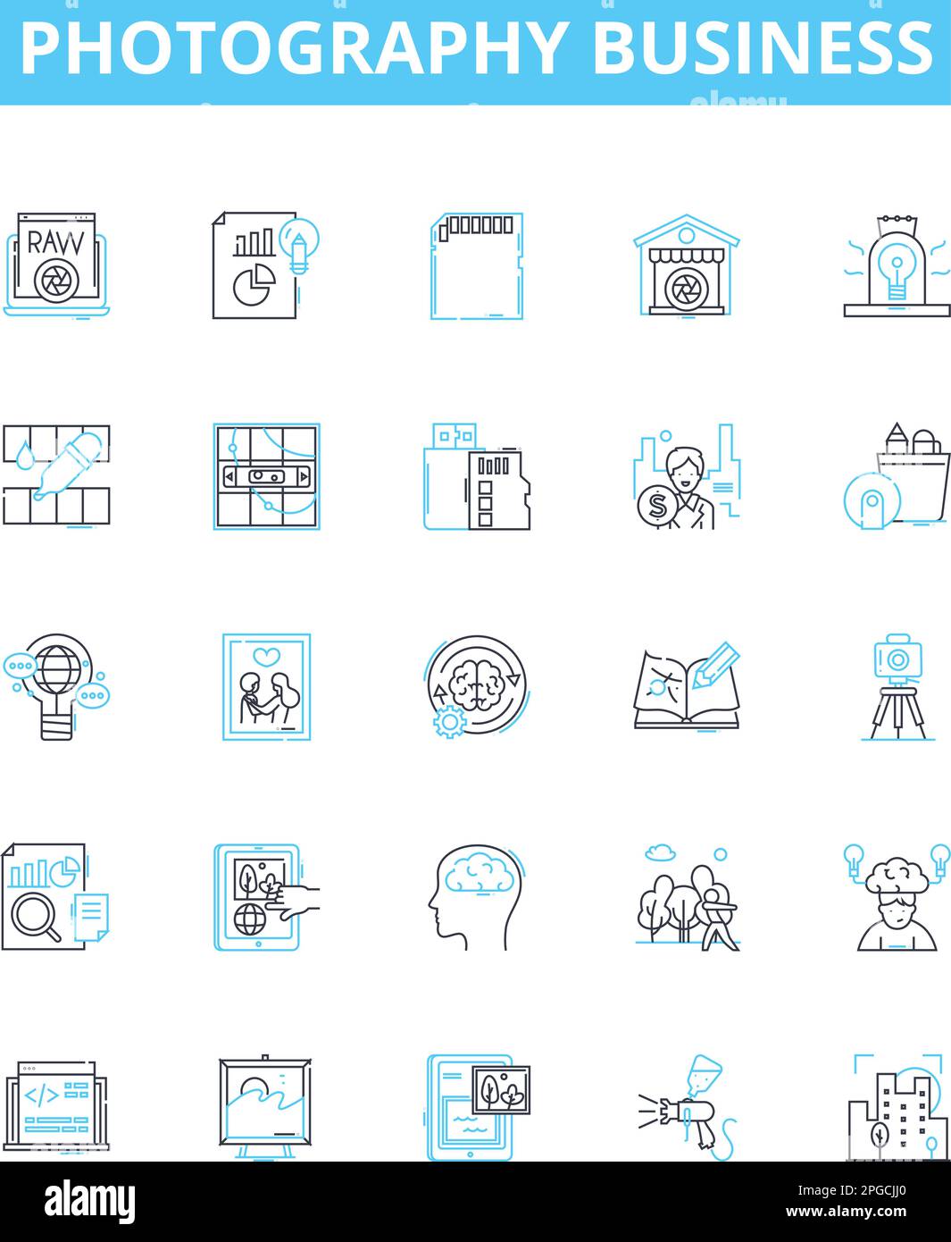 photography business vector line icons set. Photography, Business, Studio, Capture, Camera, Shots, Images illustration outline concept symbols and Stock Vector