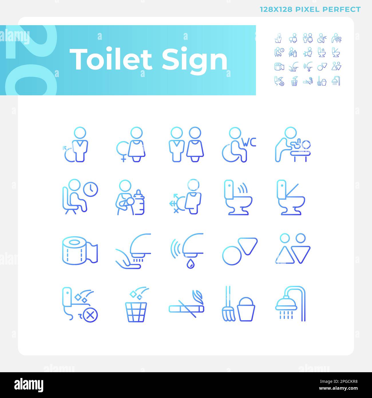 Toilet sign pixel perfect gradient linear vector icons set Stock Vector ...