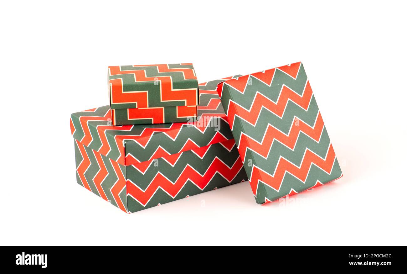 Group of different christmas gift boxes isolated on white background