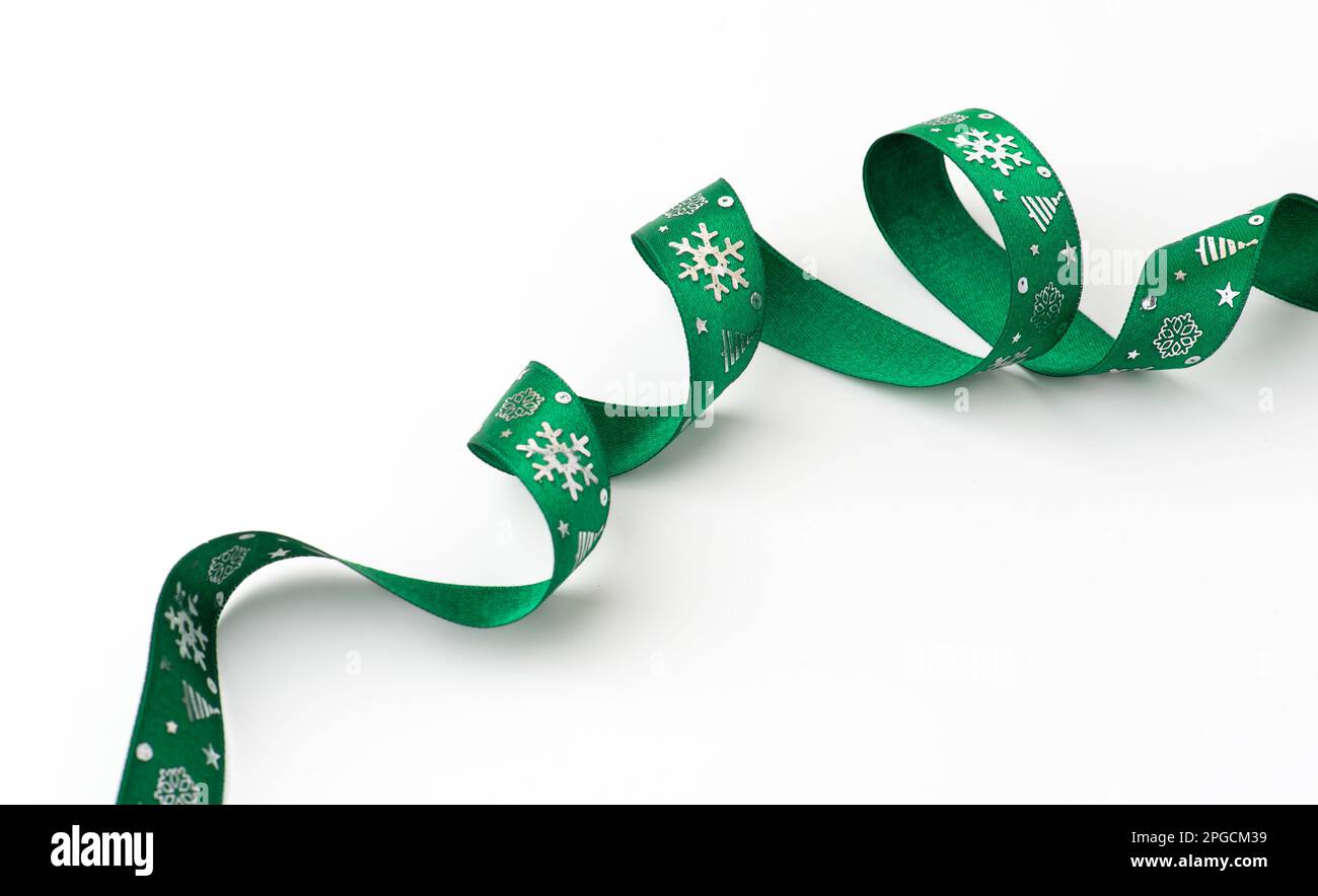 Christmas Ribbon for Gift Wrapping. Green ribbon with christmas icons ...
