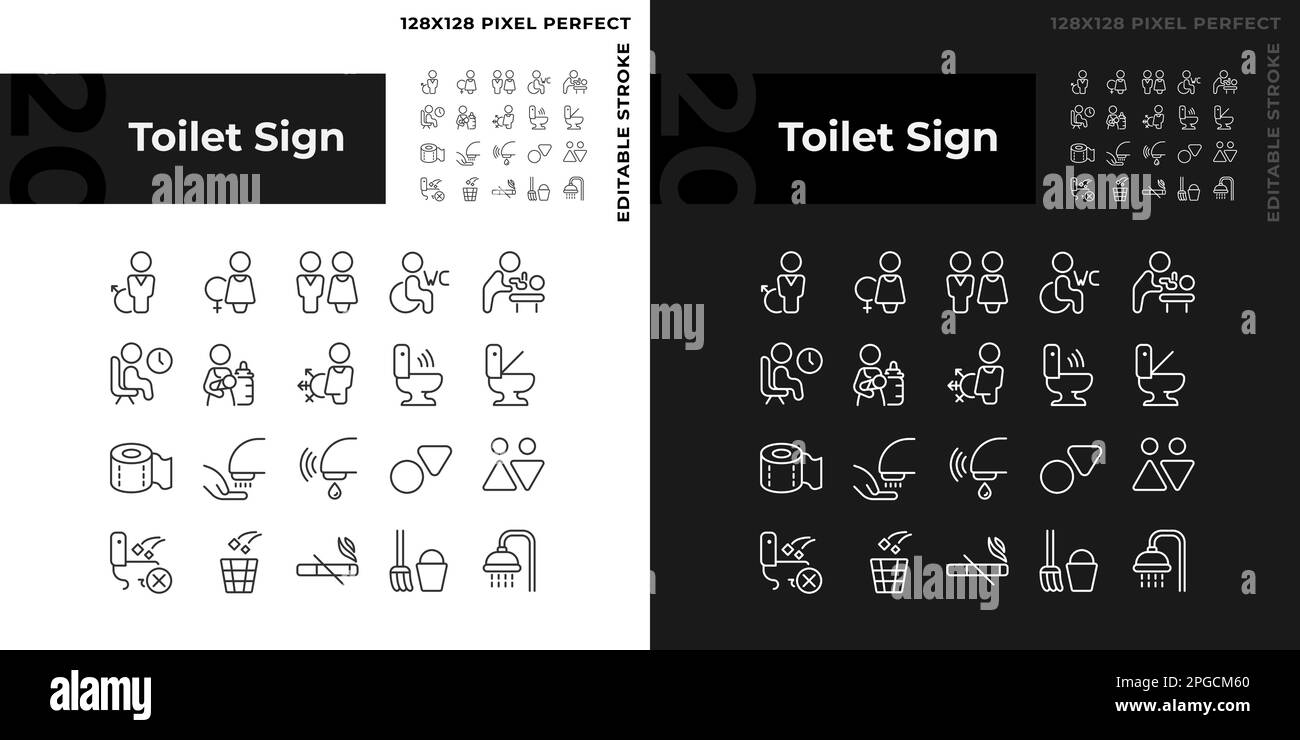Toilet sign pixel perfect linear icons set for dark, light mode Stock ...
