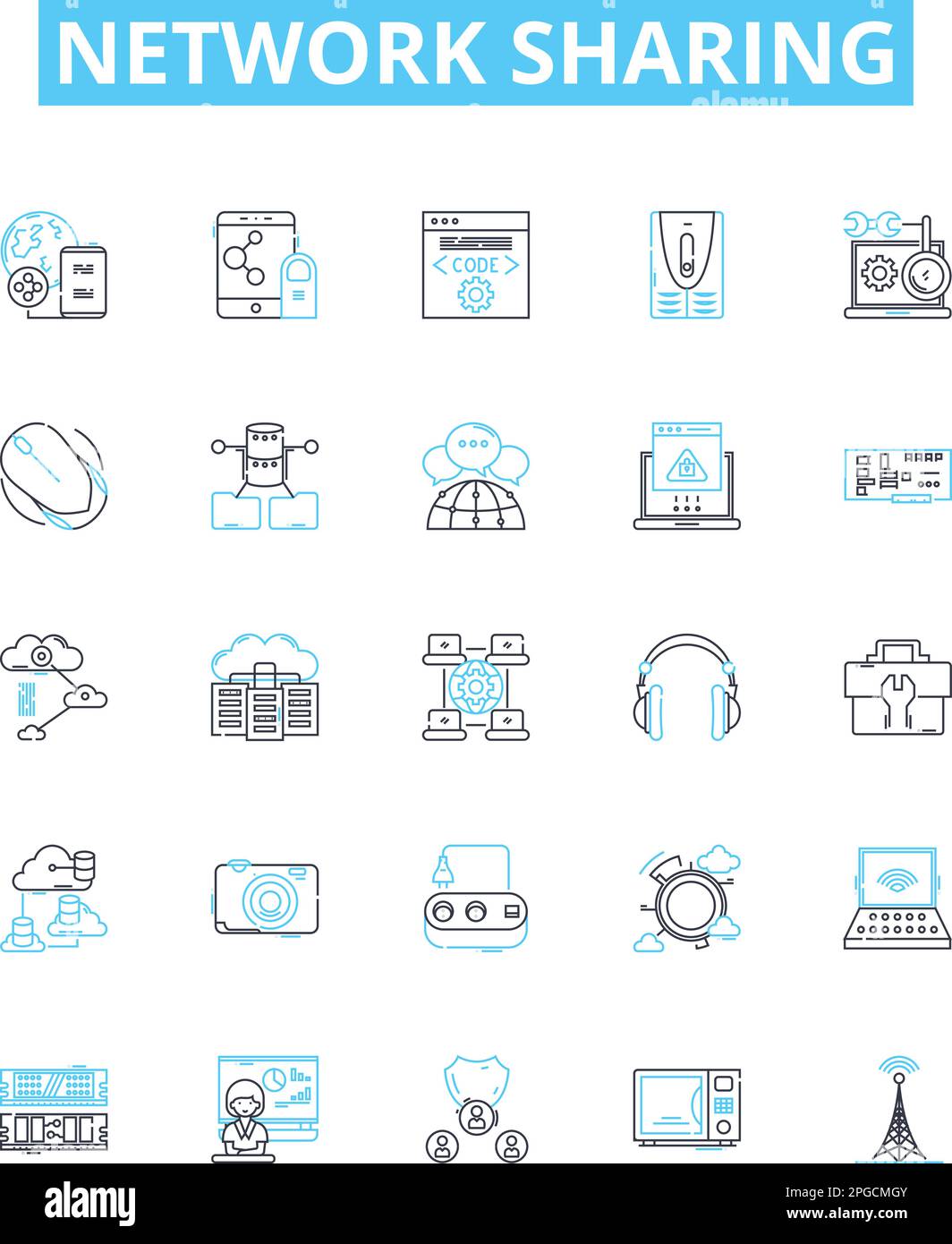 Network sharing vector line icons set. Networking, Sharing, Network ...