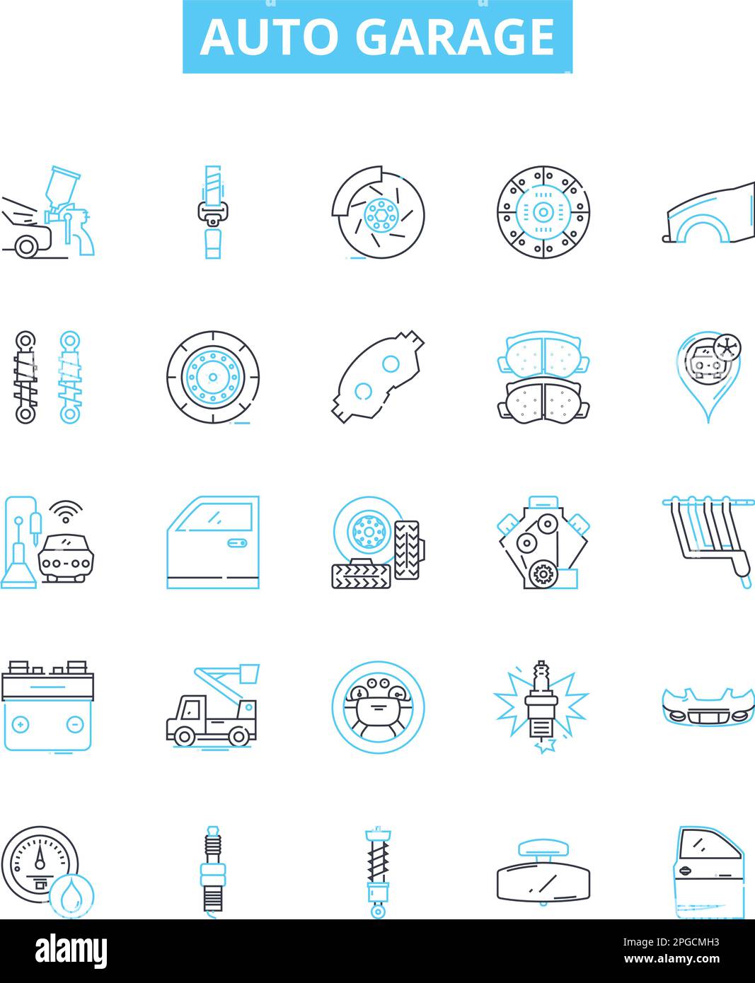 Auto garage vector line icons set. Auto, Garage, Repair, Service, Tune-up, Oil, Change illustration outline concept symbols and signs Stock Vector