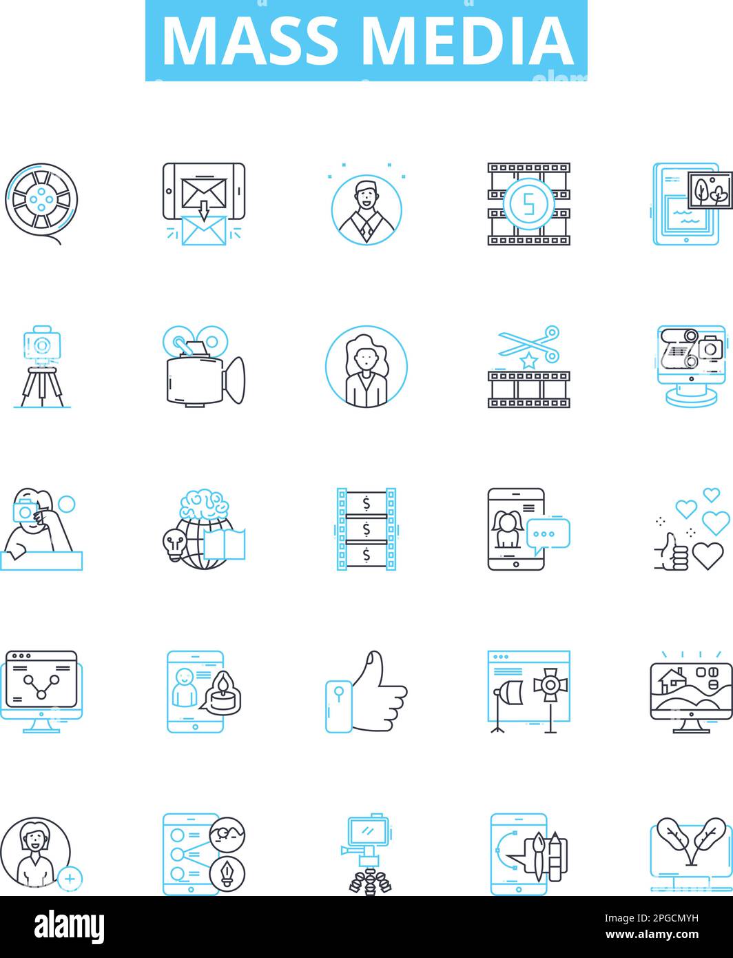 Mass media vector line icons set. Broadcasting, Newspapers, Magazine ...