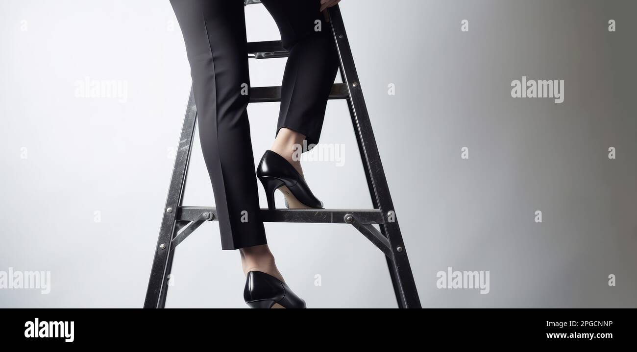 Close up of a business woman climbing a step ladder. Career growth and development. Generative ai Stock Photo