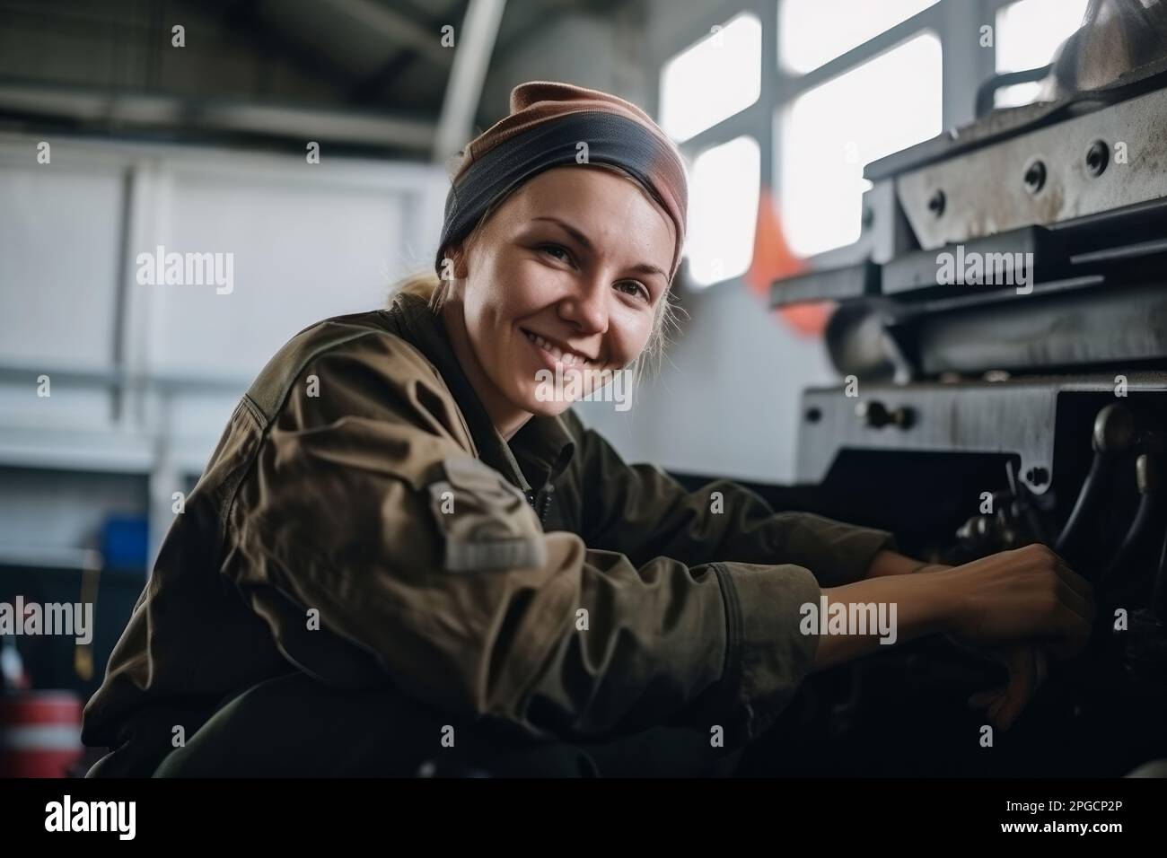 Portrait of a female mechanic working in a repair garage. Generative ai Stock Photo