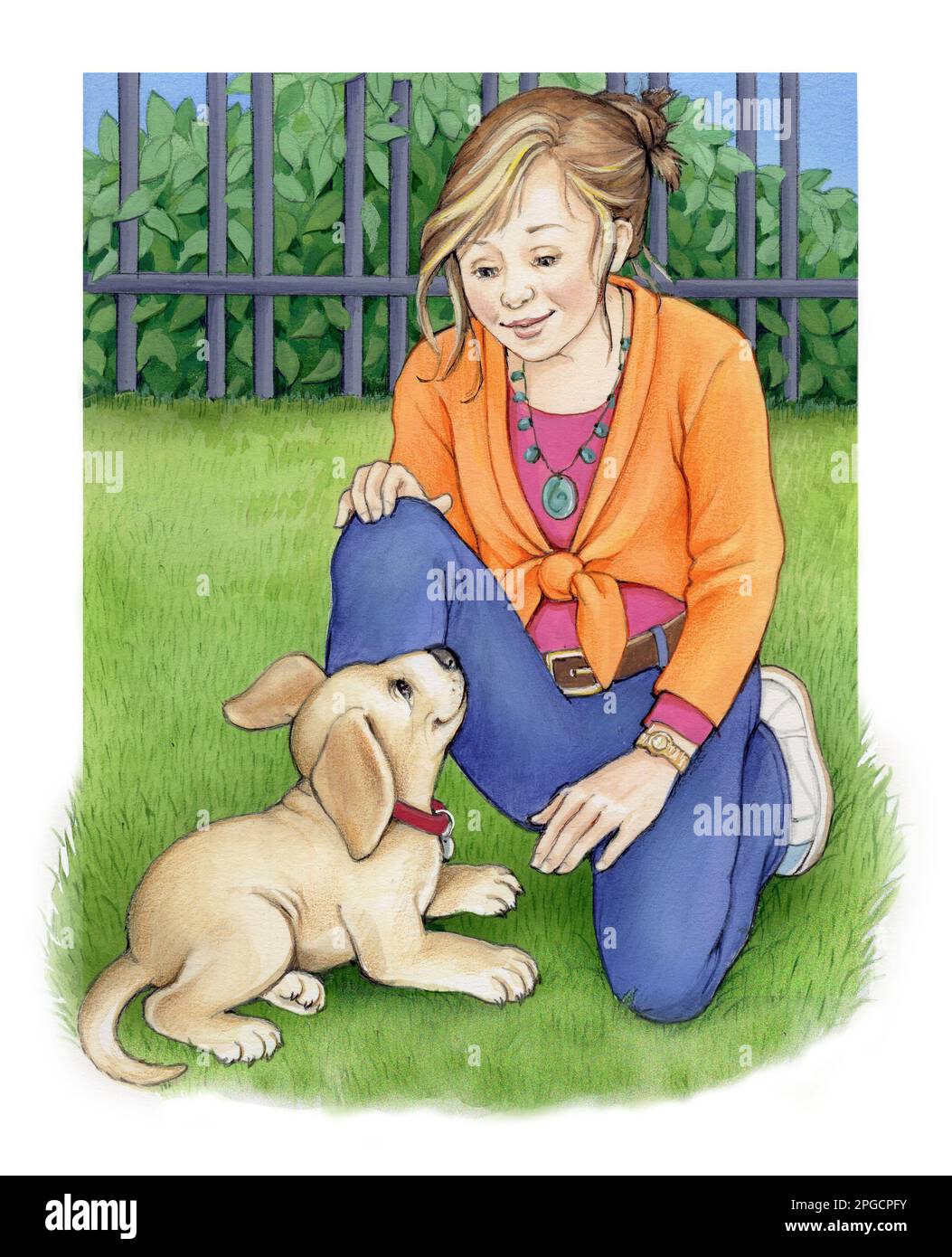 puppy-training-with-girl-stock-photo-alamy