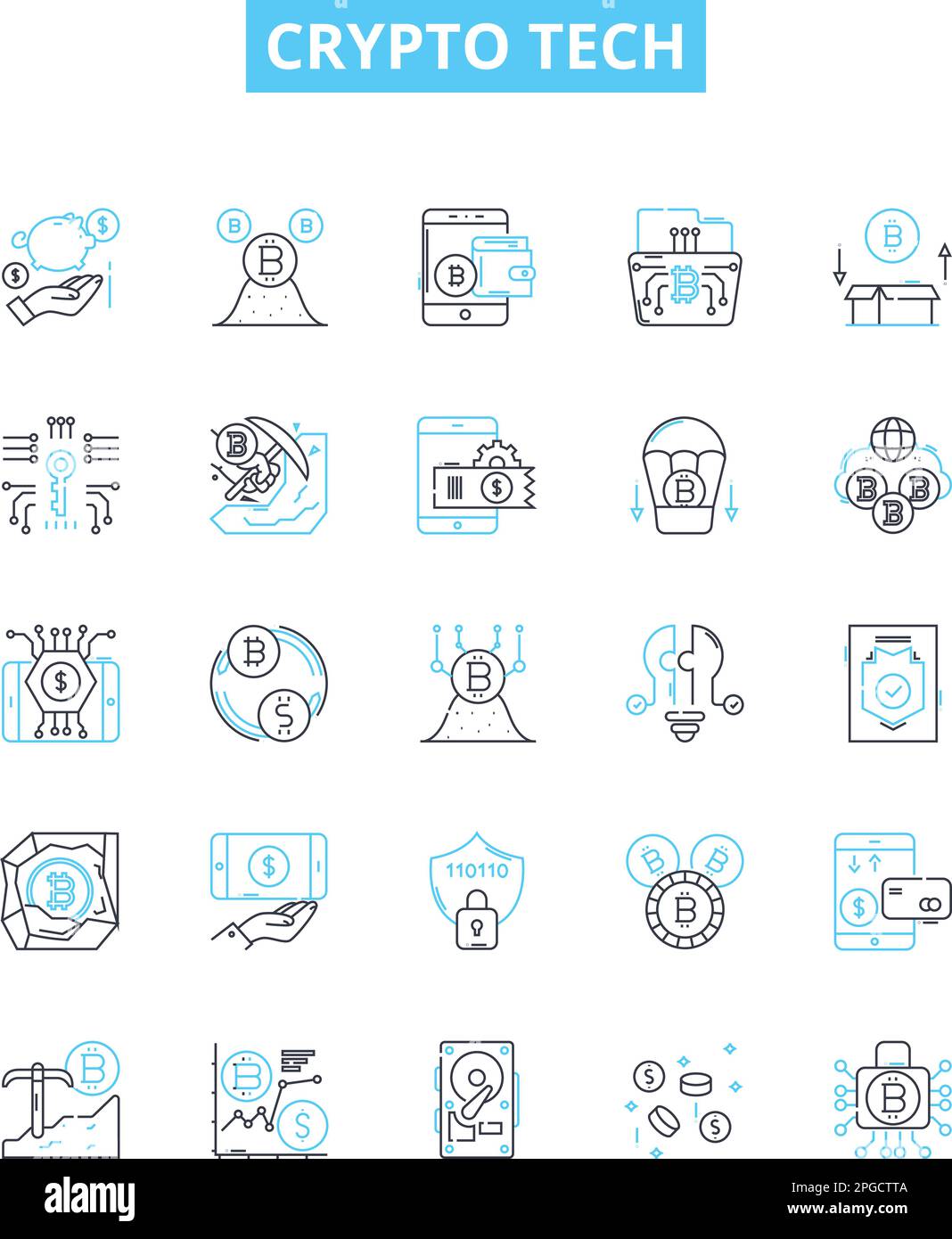 Crypto tech vector line icons set. Cryptocurrency, Blockchain, Mining ...