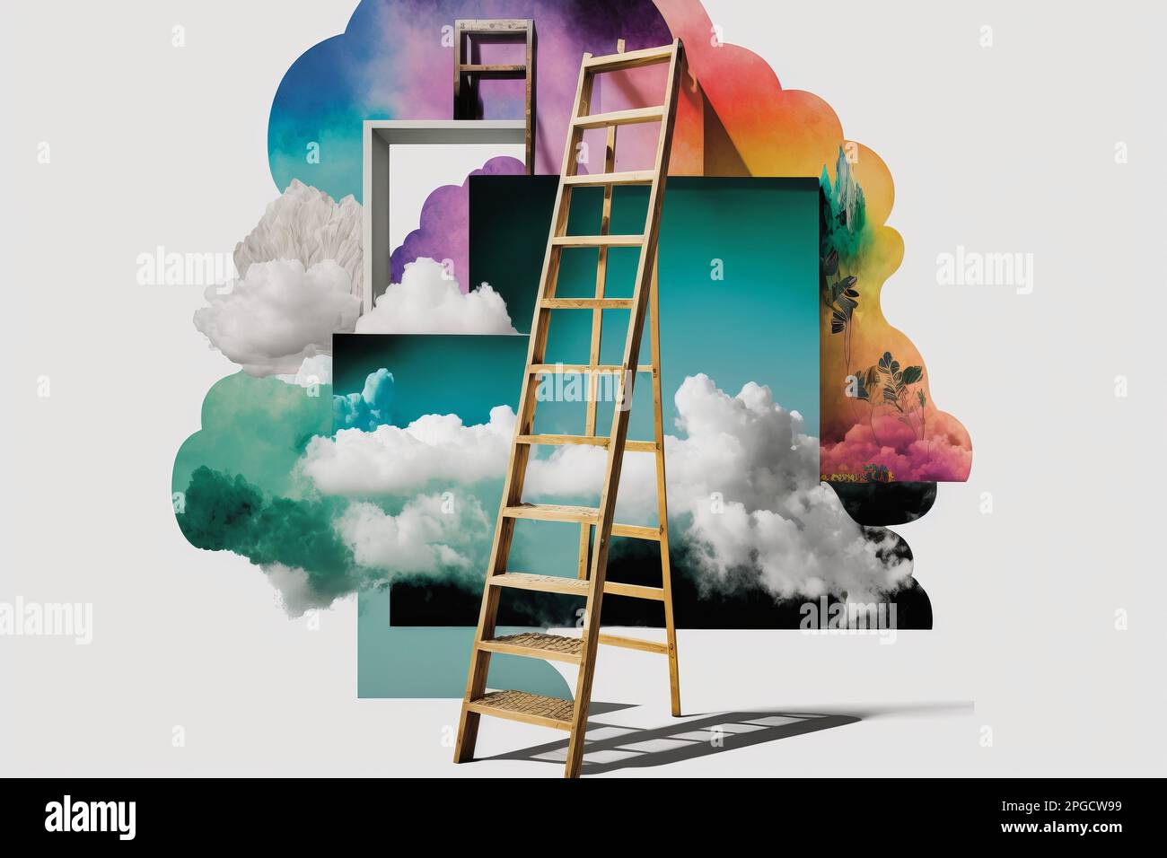 Abstract ladder and clouds. Concept of career growth and development. Generative ai Stock Photo