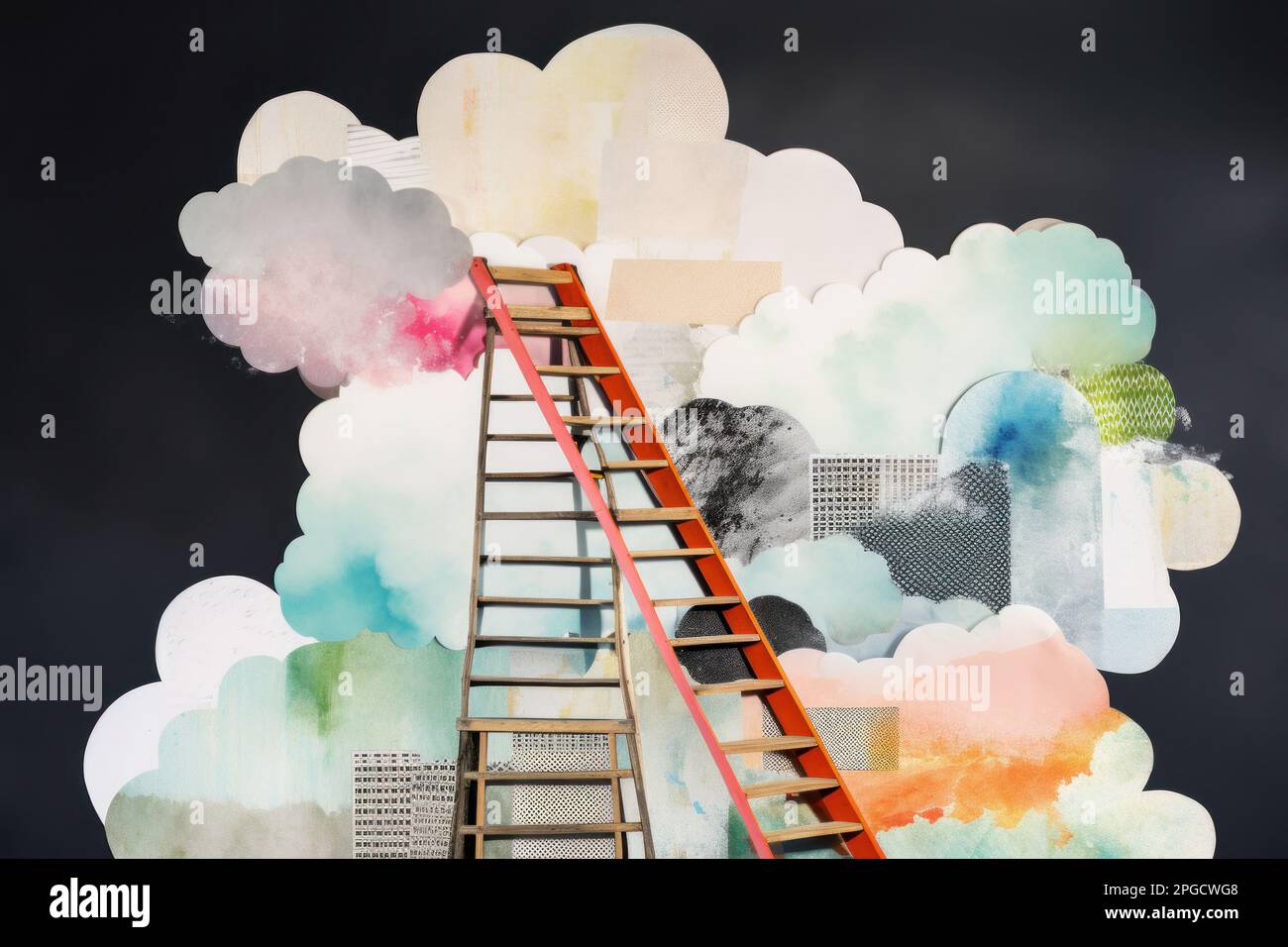 Abstract ladder and clouds. Concept of career growth and development. Generative ai Stock Photo
