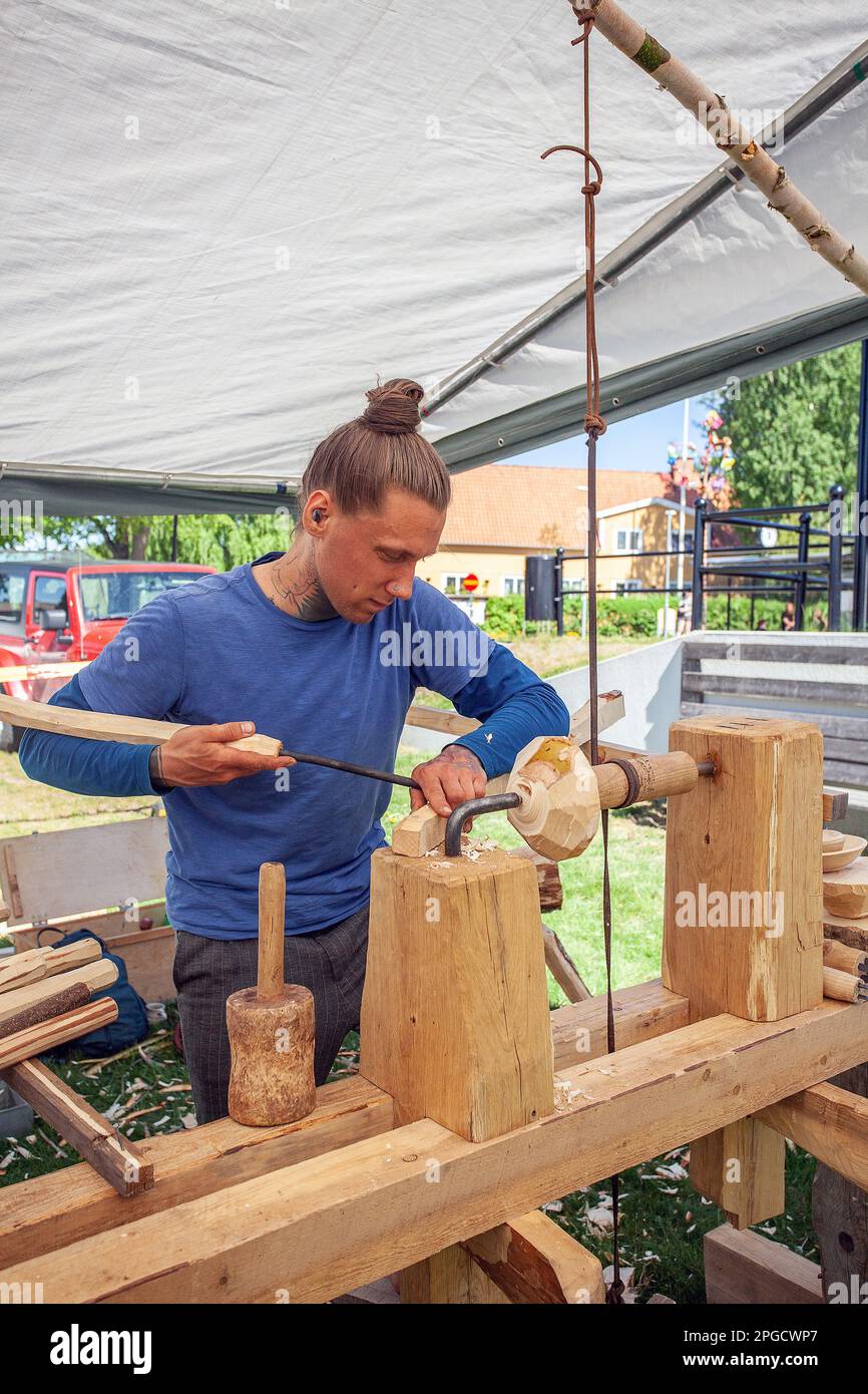 Wood turner at work Stock Photo Alamy