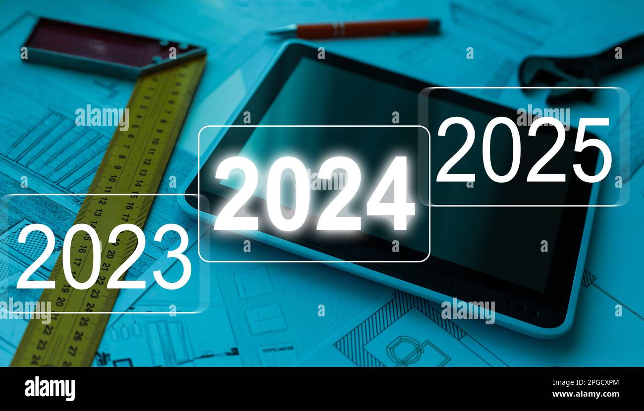 2023 2024 2025 new year concept and business challenge idea Stock Photo