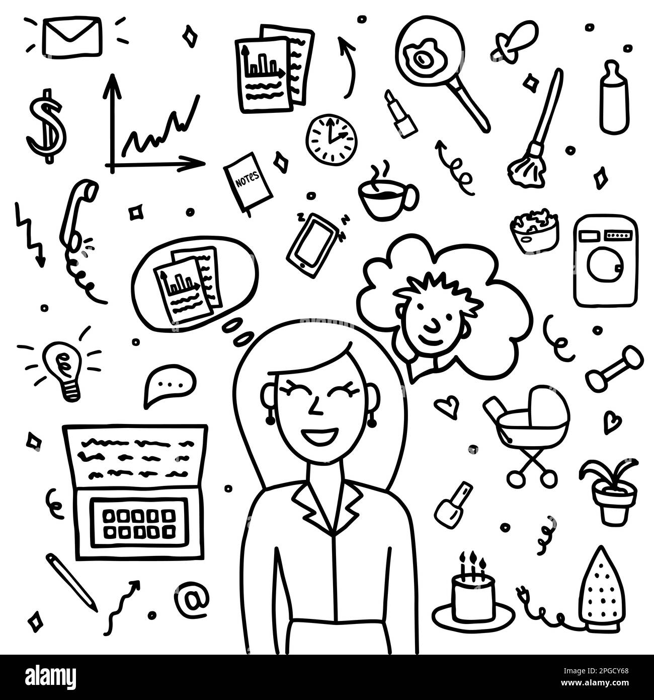 Illustration of woman and plant Black and White Stock Photos & Images ...