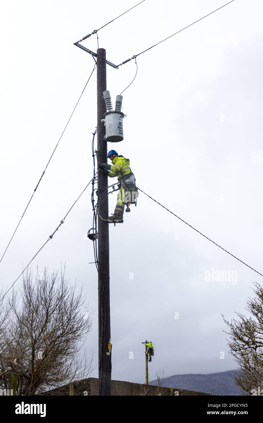 ESB engineers working to connect electricity supply in rural County