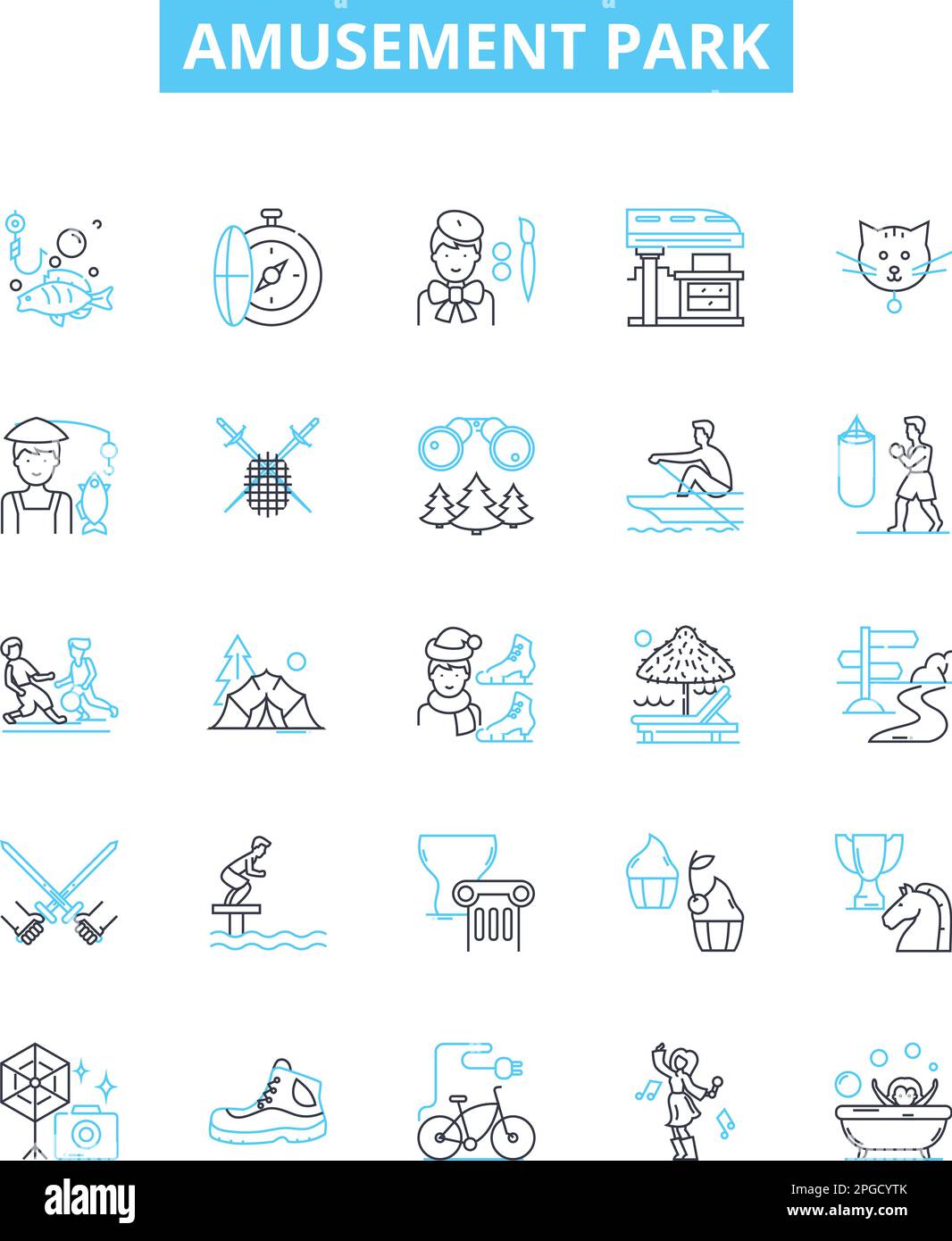 amusement park vector line icons set. Festival, playground, carnival, rides, arcade, rollercoaster, ferris-wheel illustration outline concept symbols Stock Vector