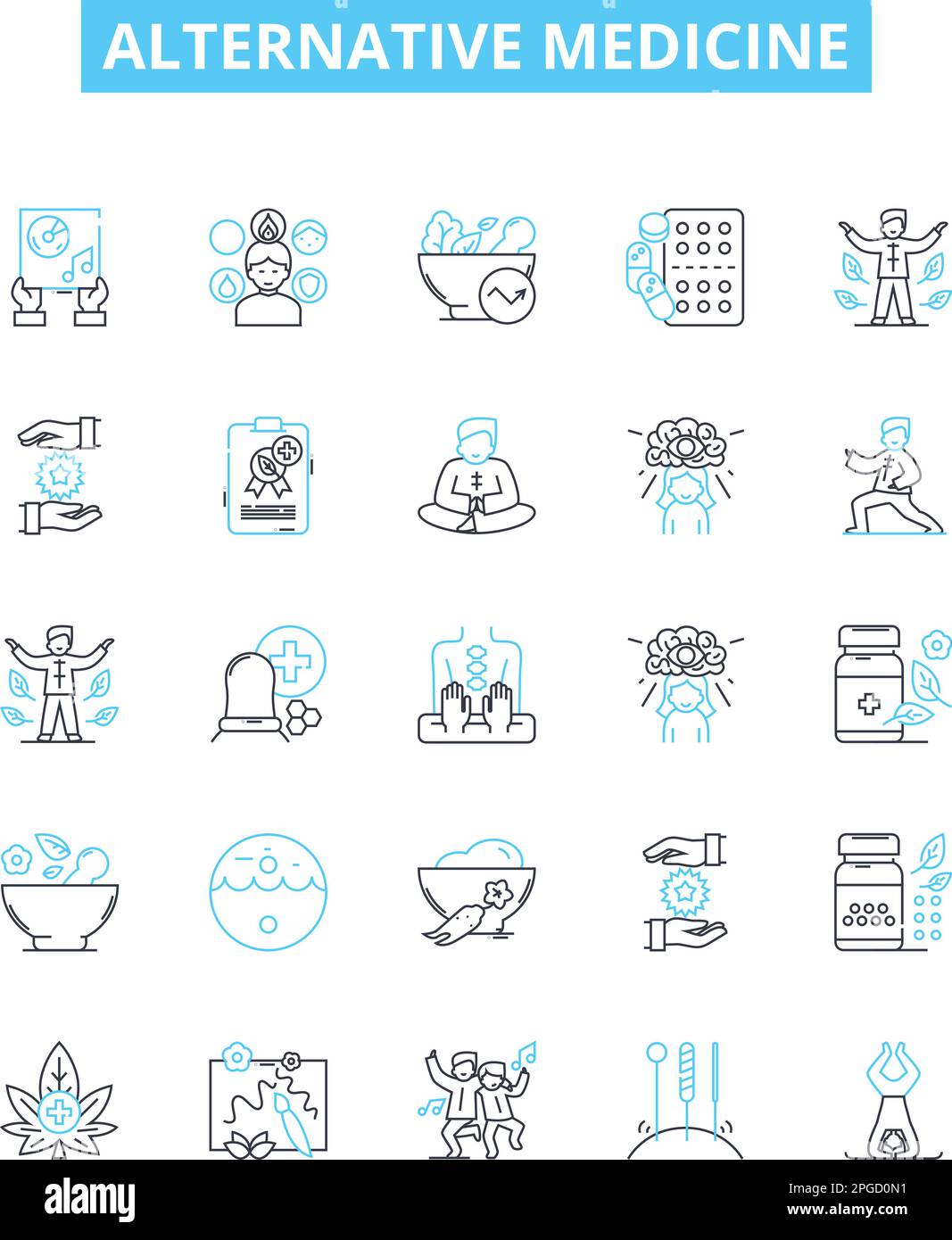 Alternative medicine vector line icons set. Holistic, Naturopathy, Homeopathy, Acupuncture, Ayurveda, Reiki, Aromatherapy illustration outline concept Stock Vector