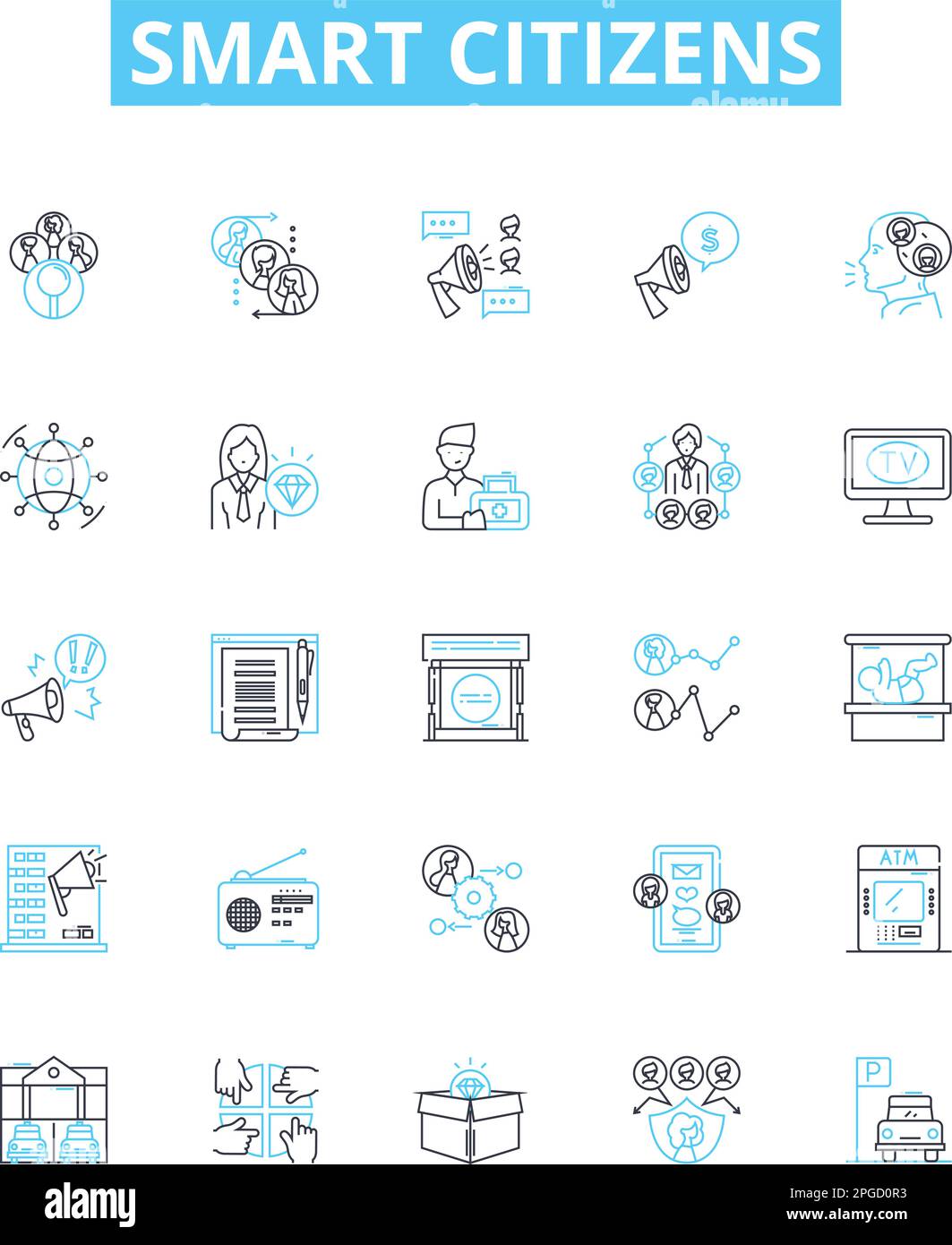 Smart citizens vector line icons set. Smart, Citizens, Intelligent, Knowledgeable, Literate, Skilled, Educated illustration outline concept symbols Stock Vector