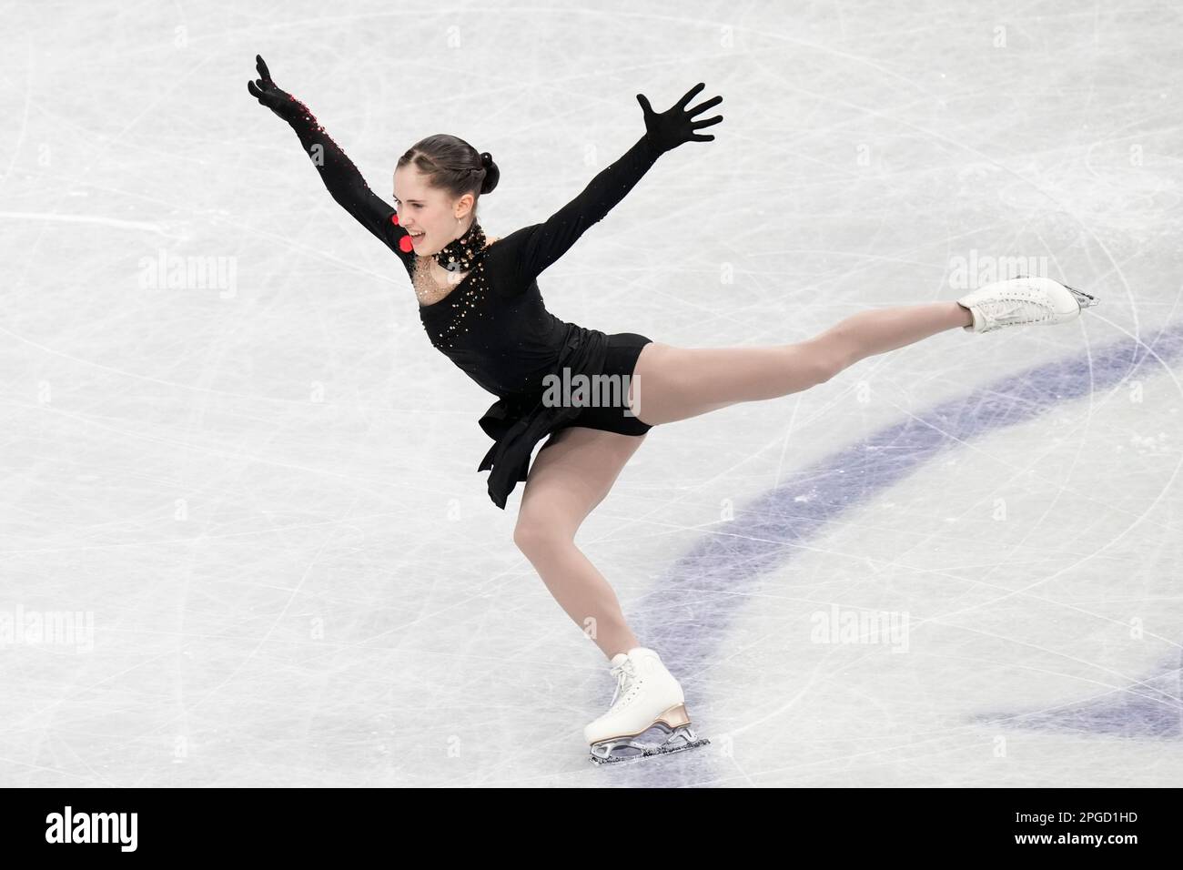 Isabeau Levito of the U.S. performs during the women's short program in
