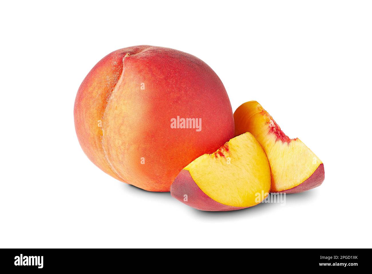 Ripe whole peach and slices on white background Stock Photo - Alamy