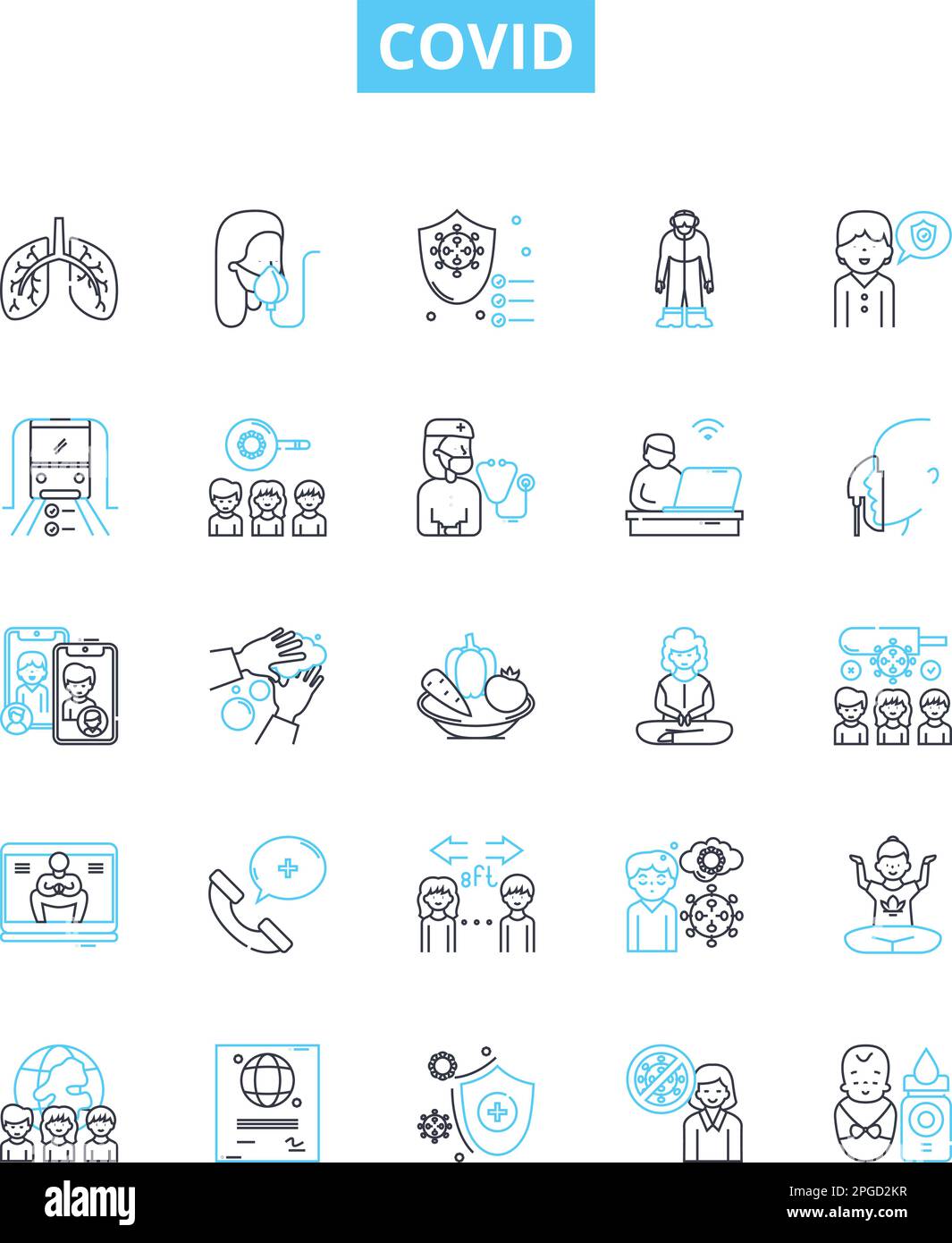 Covid vector line icons set. Covid, Pandemic, Virus, Coronavirus, Lockdown, Infection, Testing illustration outline concept symbols and signs Stock Vector