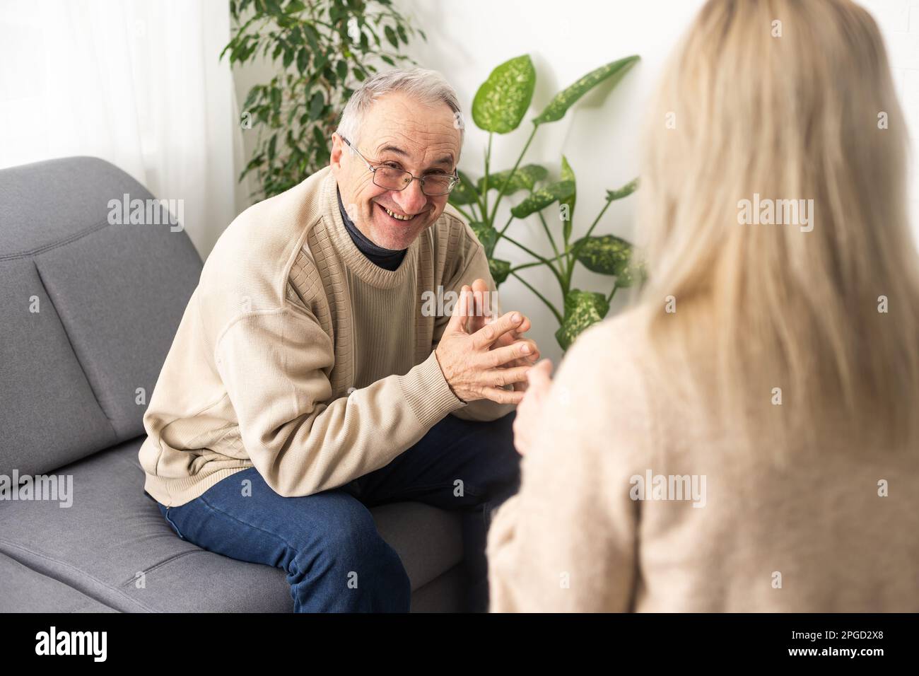 Caregiver psychologist console american senior people for mental health