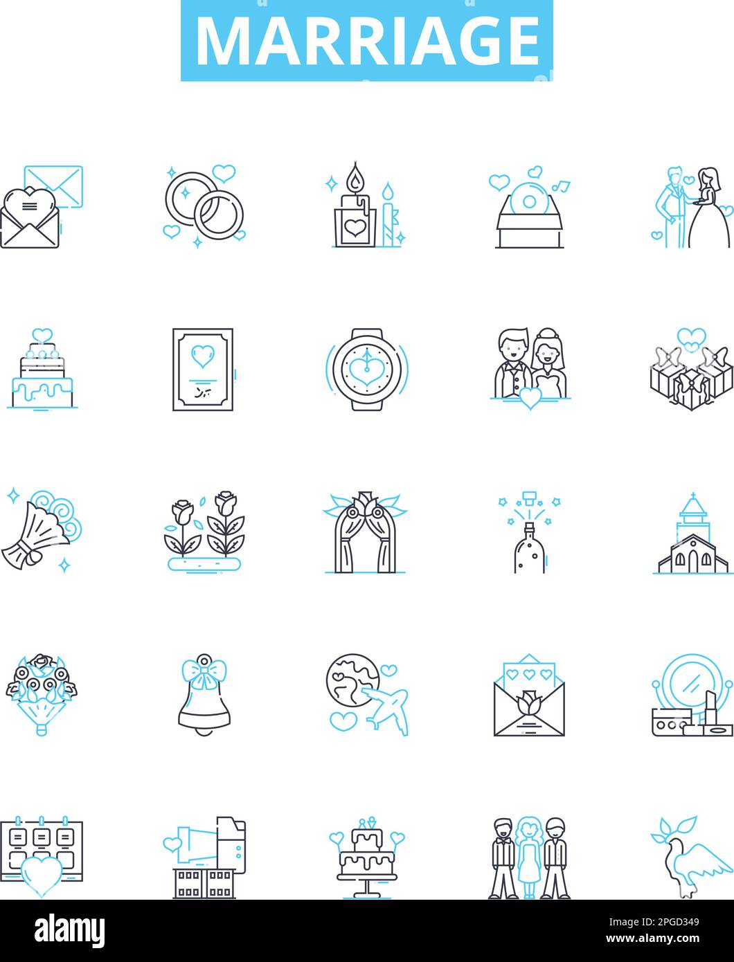 Marriage vector line icons set. Marriage, Wedlock, Union, Nuptials, Matrimony, Bond, Pledge illustration outline concept symbols and signs Stock Vector