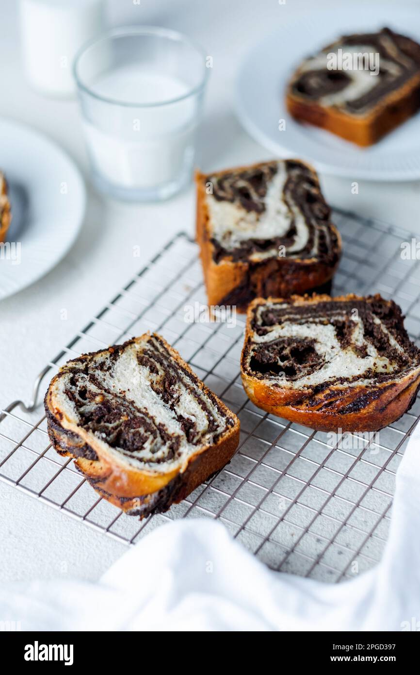 Poppy seed braided or roll bread, Babka with poppy seed filling