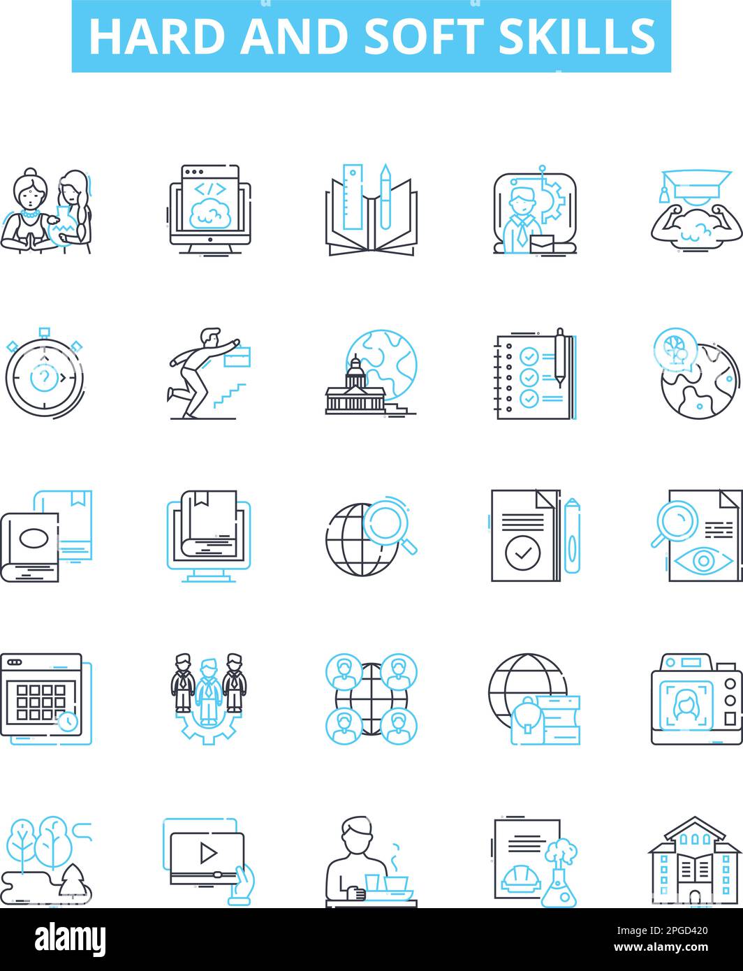 Hard and soft skills vector line icons set. Hard Skills, Soft Skills