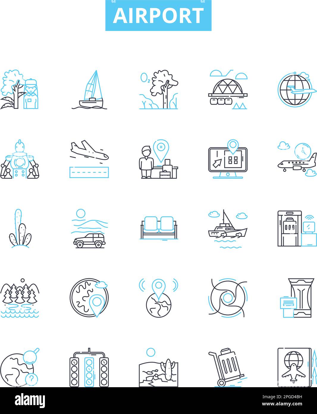 Airport vector line icons set. Airport, Terminal, Check-in, Terminal-, TSA, Runway, Arrival illustration outline concept symbols and signs Stock Vector