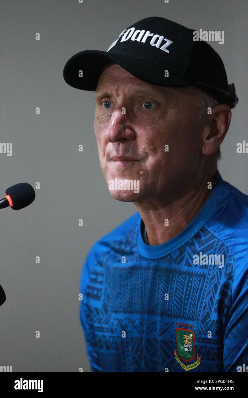 Allan Donald, Bangladesh batting coach attends pre-match press conference at Sylhet International Stadium conference Hall, lakkatura, Sylhet, Banglade Stock Photo