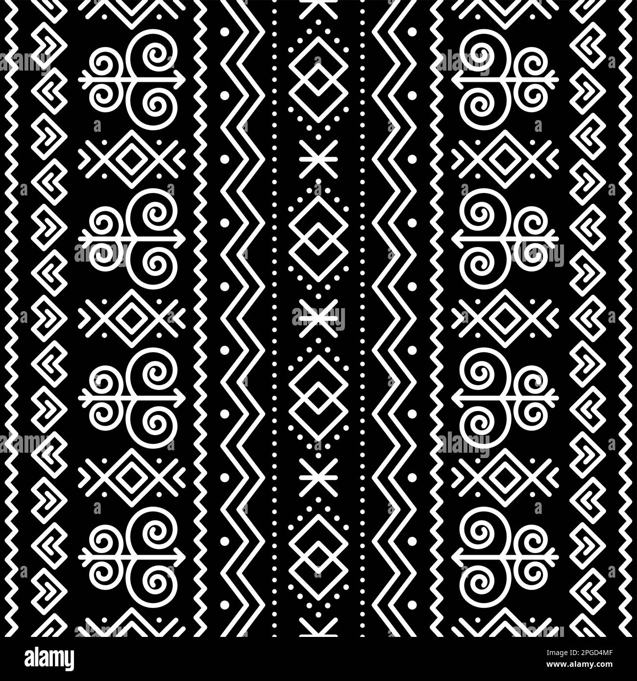 Slovak tribal folk art vector seamless geometric pattern with geometric motif- vertical deisgn inspired by traditional painted art from village Cicman Stock Vector