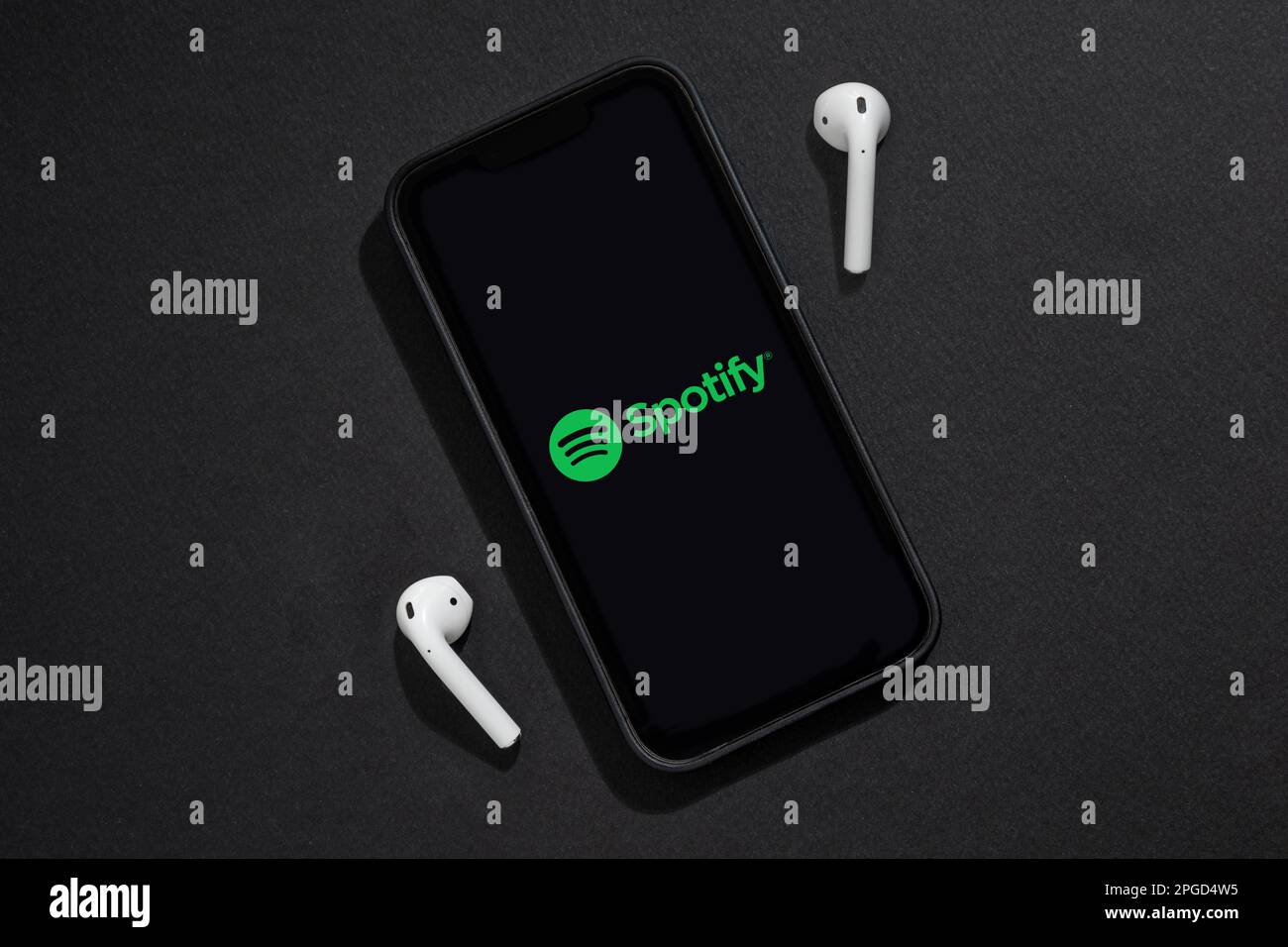 Antalya, TURKEY - March 22, 2023. iPhone 13 pro smart phone screen showing Spotify logo Stock Photo
