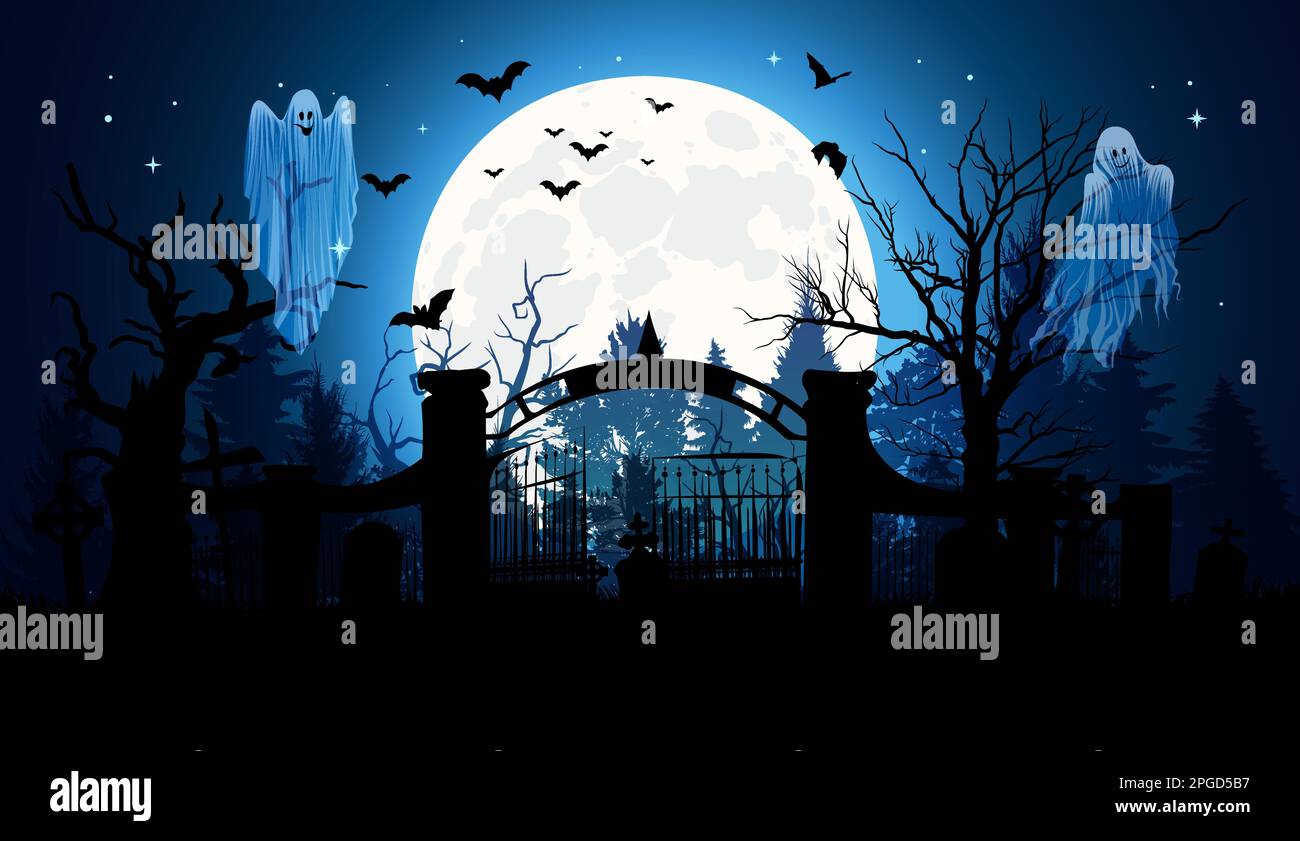 Haunted Graveyard in Forest Halloween Background Stock Vector Image ...
