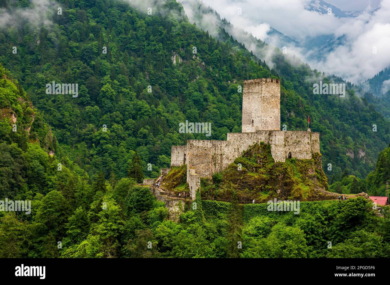 Zilkale Castle in Rize, Turkey. Medieval castle located in the Firtina Valley. (Zil Kale or Zil Castle). Stock Photo