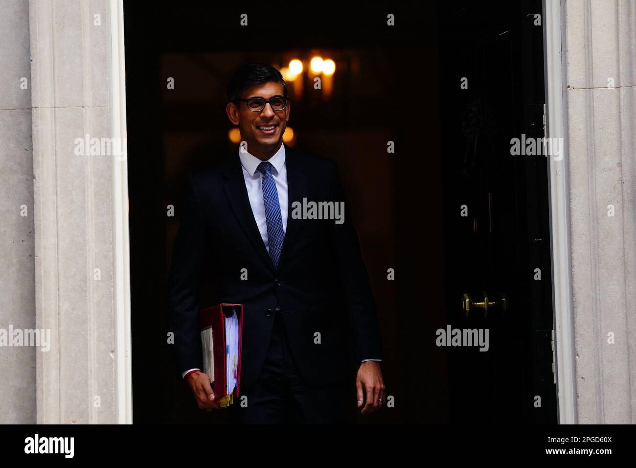 Prime Minister Rishi Sunak departs 10 Downing Street, London, to attend Prime Minister's Questions at the Houses of Parliament. Picture date: Wednesday March 22, 2023. Stock Photo