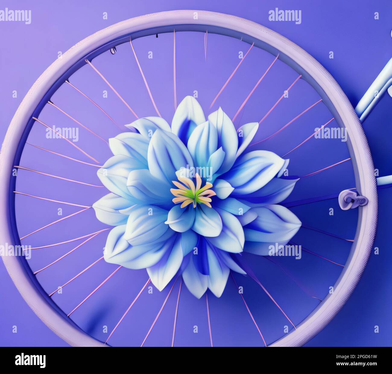 spring flower on bike wheel Stock Photo