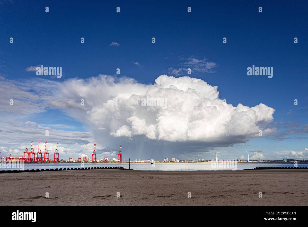 Storm cloud over Liverpool Container Dock 2, Merseyside, England Stock Photo
