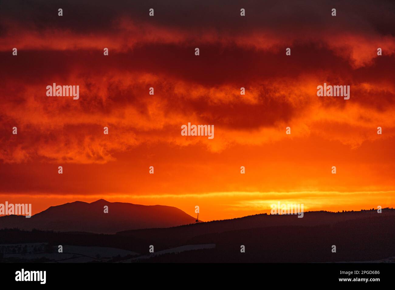 Sunset over Arenig Fawr mountain, Snowdonia, North Wales Stock Photo
