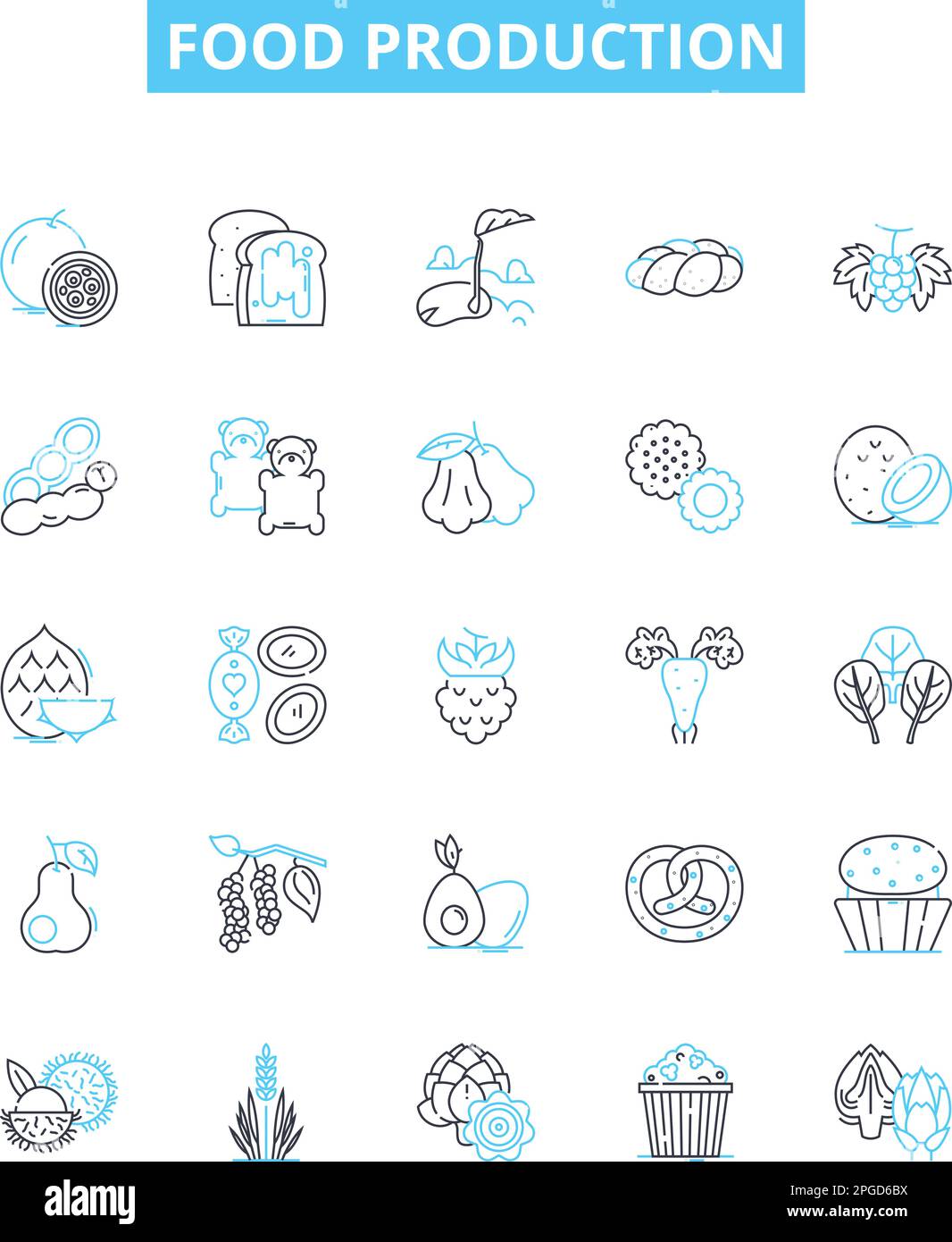 Food production vector line icons set. Farming, Agriculture, Processed, Production, Packaging, Quality, Culinary illustration outline concept symbols Stock Vector