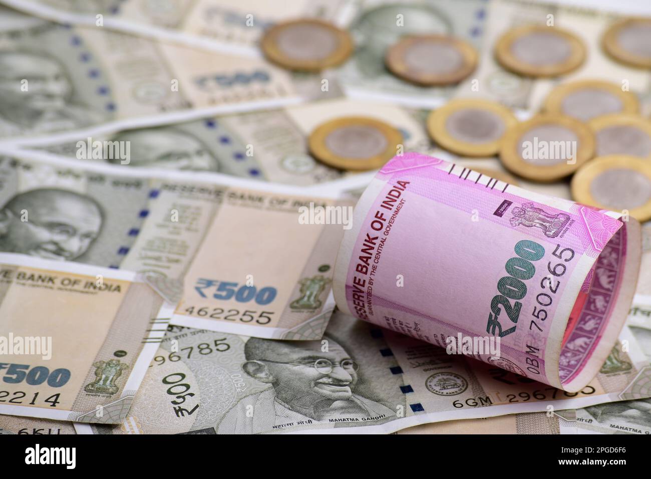 Indian currency note with coins, income and investment concept Stock ...